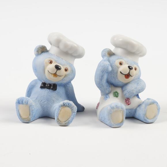 Chef Blue Bear Ceramic Salt & Pepper Shaker Set & Stoppers Made In Korea - Picture 1 of 6